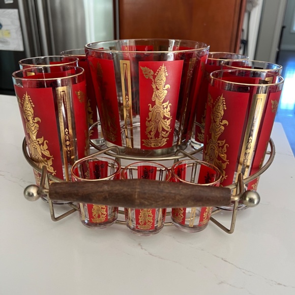 Vintage MCM 14 Piece Culver Barware Set - The Thai Goddess Dancer - Picture 1 of 16